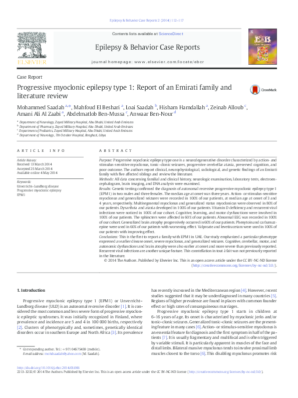 (PDF) Progressive myoclonic epilepsy type 1: Report of an Emirati ...