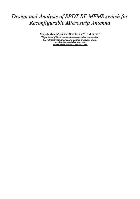 (DOC) Design and Analysis of SPDT RF MEMS switch for Reconfigurable ...