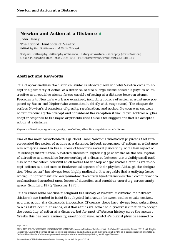 (PDF) Newton and Action at a Distance