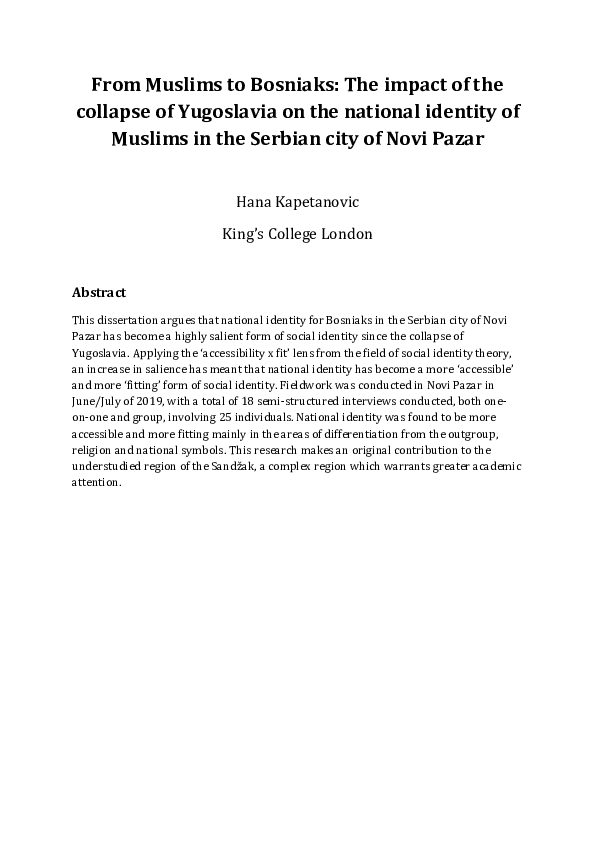 (PDF) From Muslims to Bosniaks: The impact of the collapse of ...