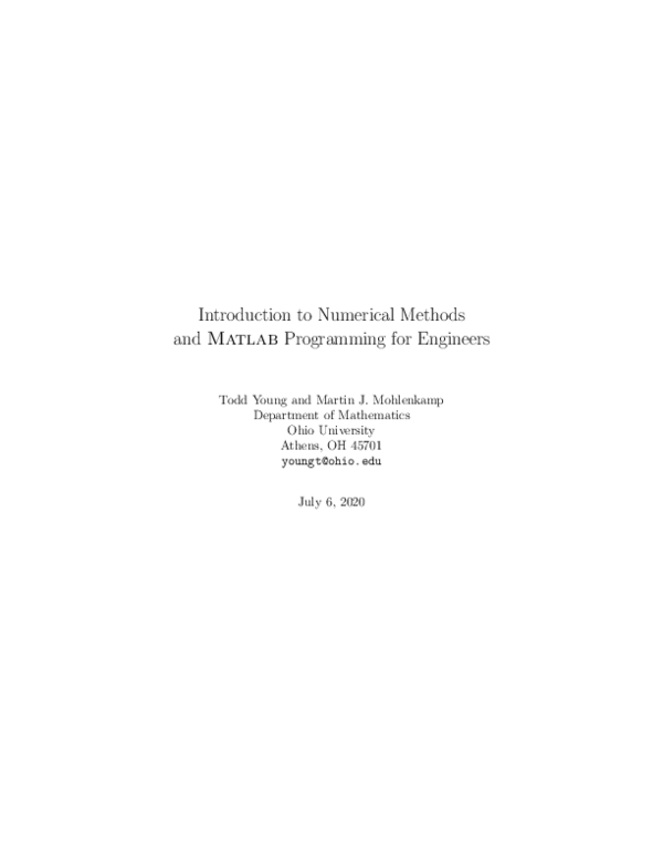 (PDF) Introduction to Numerical Methods and Matlab Programming for ...