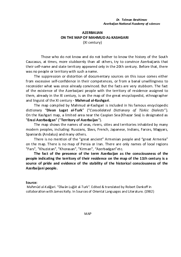 (DOC) AZERBAIJAN ON THE MAP OF MAHMUD AL-KASHGARI (XIth century)