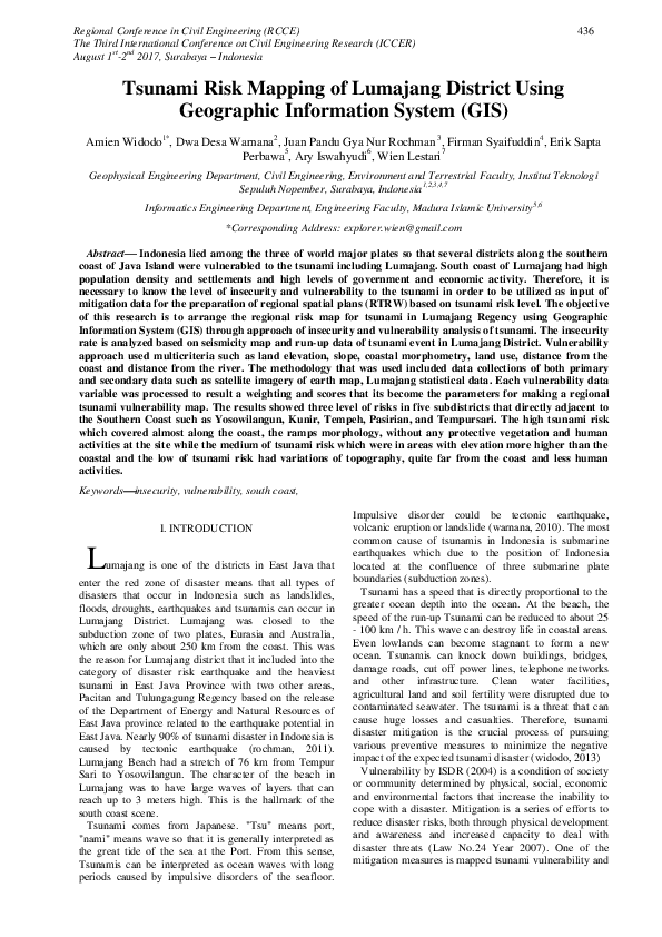 (PDF) Tsunami Risk Mapping of Lumajang District Using Geographic 