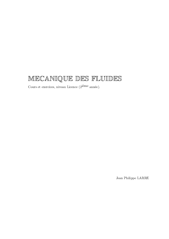 (PDF) MECANIQUE DES FLUIDES Cours et exercices, niveau Licence 3ième année