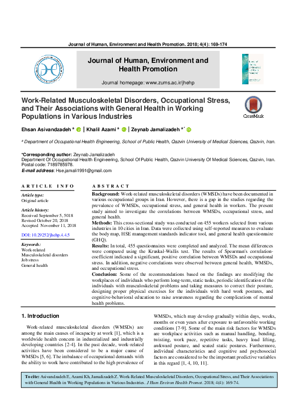 (PDF) Work-Related Musculoskeletal Disorders, Occupational Stress, and ...