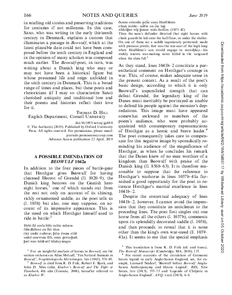 (PDF) A Possible Emendation of Beowulf 1042a