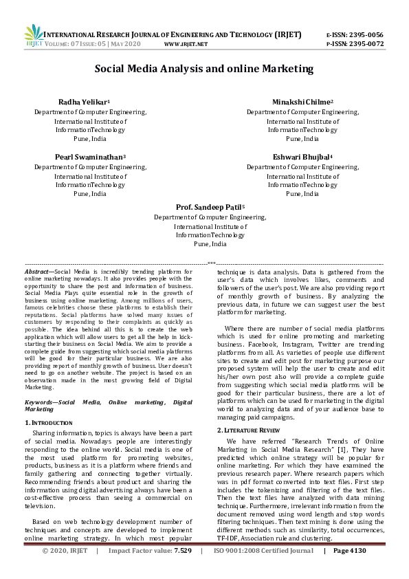 (PDF) IRJET- Social Media Analysis and Online Marketing