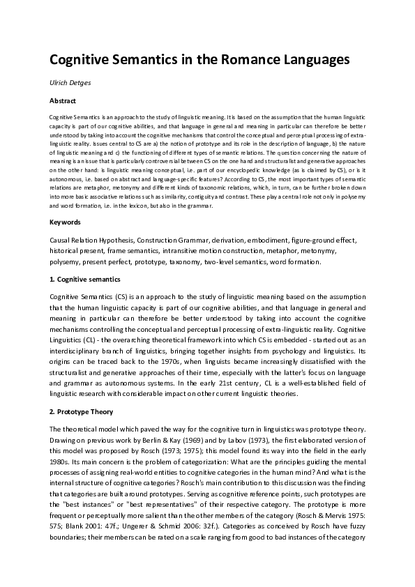(PDF) Cognitive Semantics in the Romance Languages