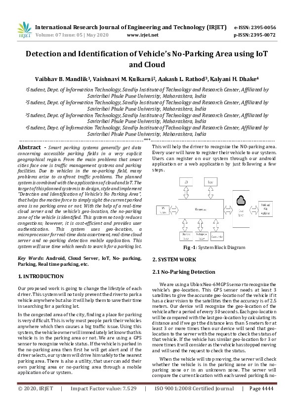 (PDF) Detection and Identification of Vehicle's No-Parking Area using ...