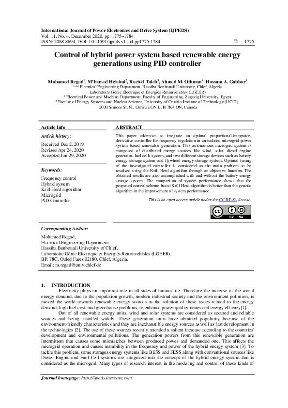 (PDF) Control of hybrid power system based renewable energy generations ...