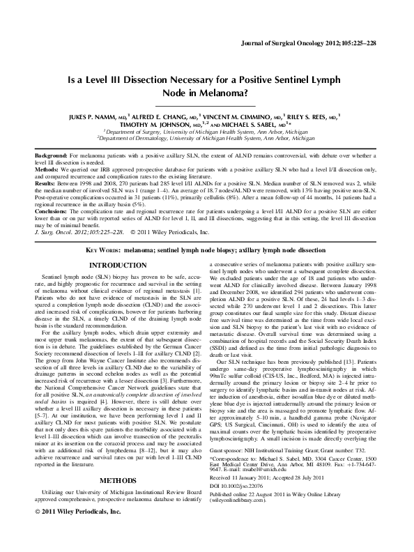 (PDF) Is a level III dissection necessary for a positive sentinel lymph ...
