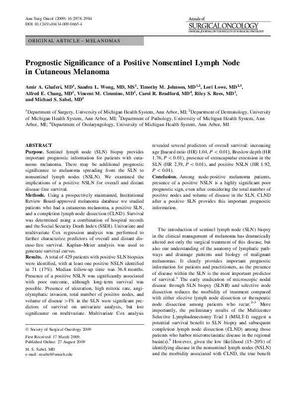 (PDF) Prognostic Significance of a Positive Nonsentinel Lymph Node in ...
