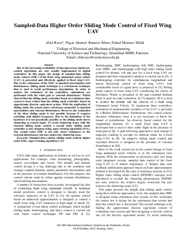 (PDF) Sampled-Data Higher Order Sliding Mode Control of Fixed Wing UAV