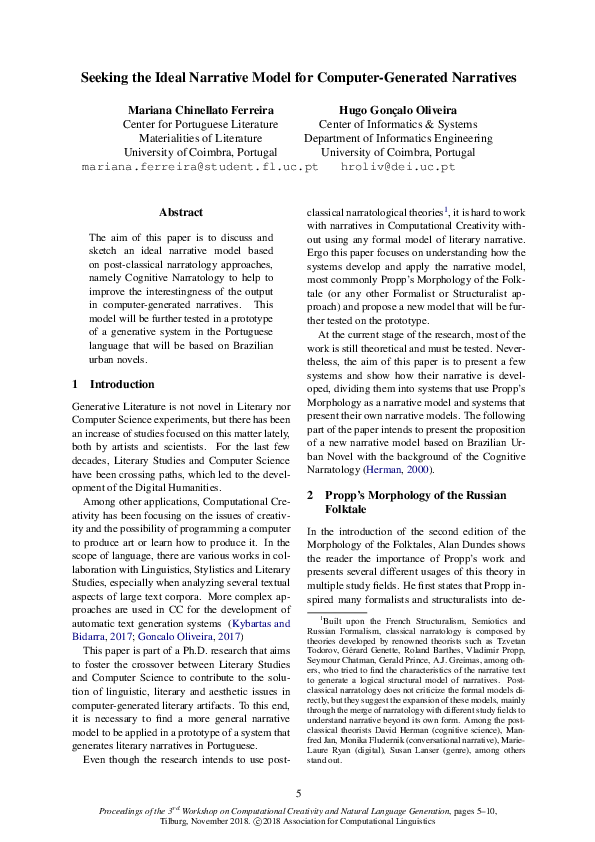 (PDF) Seeking the Ideal Narrative Model for Computer-Generated Narratives
