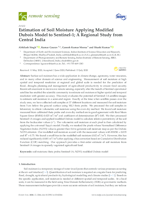 (PDF) Estimation of Soil Moisture Applying Modified Dubois Model to ...