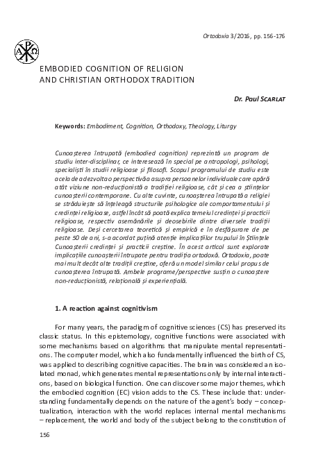 (PDF) Embodied Cognition of Religion and Christian Orthodox Tradition