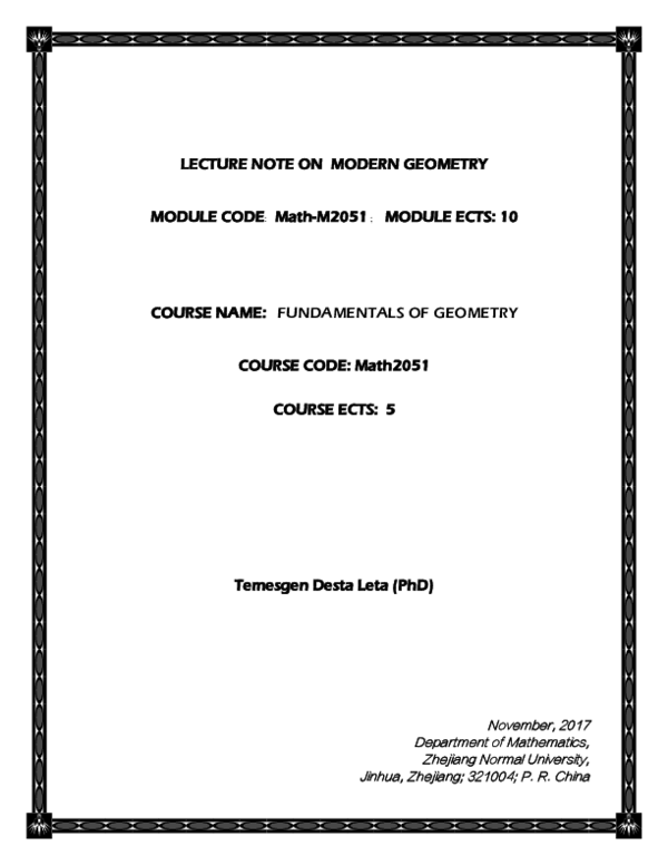 (PDF) LECTURE NOTE ON MODERN GEOMETRY INTRODUCTION TO THE MODULE