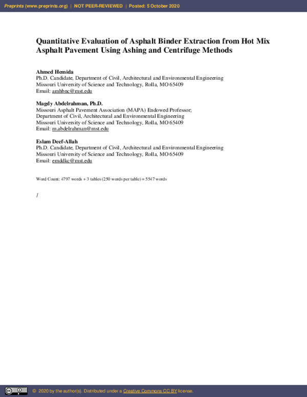 (PDF) Quantitative Evaluation of Asphalt Binder Extraction from Hot Mix ...