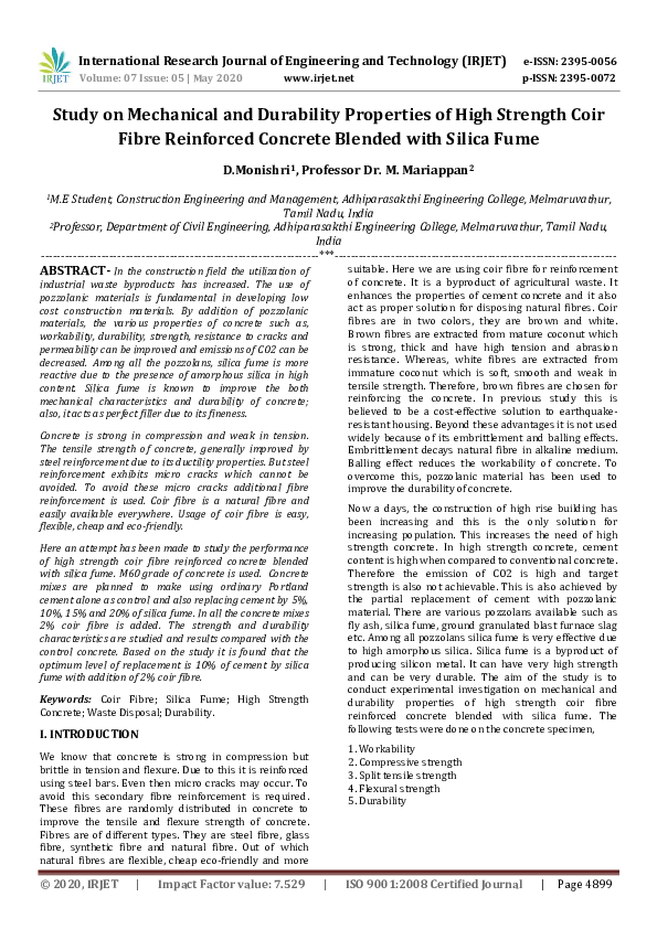 (PDF) IRJET- Study on Mechanical and Durability Properties of High ...