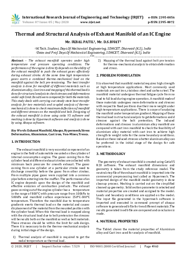 (PDF) IRJET- Thermal and Structural Analysis of Exhaust Manifold of an ...