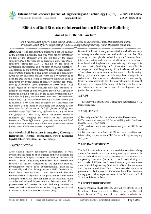 (PDF) IRJET Effects of Soil Structure Interaction on RC Frame Building