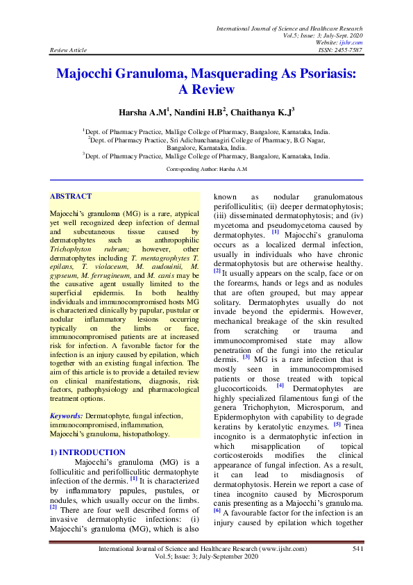 (PDF) Majocchi Granuloma, Masquerading As Psoriasis A Review