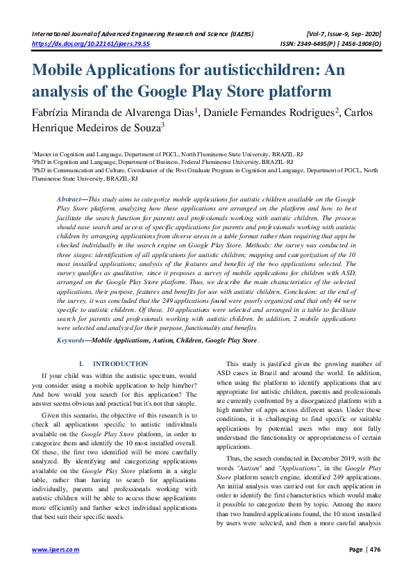(PDF) Mobile Applications for autisticchildren: An analysis of the ...