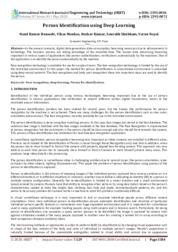(PDF) IRJET- Person Identification using Deep Learning
