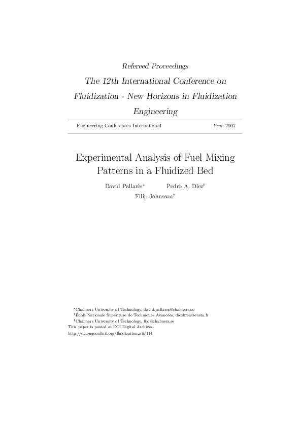 (PDF) Experimental Analysis of Fuel Mixing Patterns in a Fluidized Bed