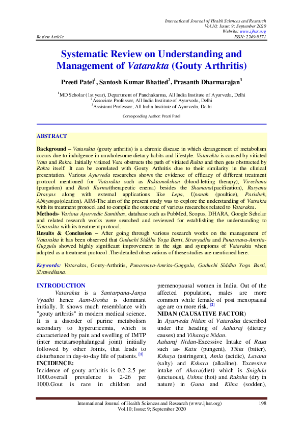 (PDF) Systematic Review on Understanding and Management of Vatarakta