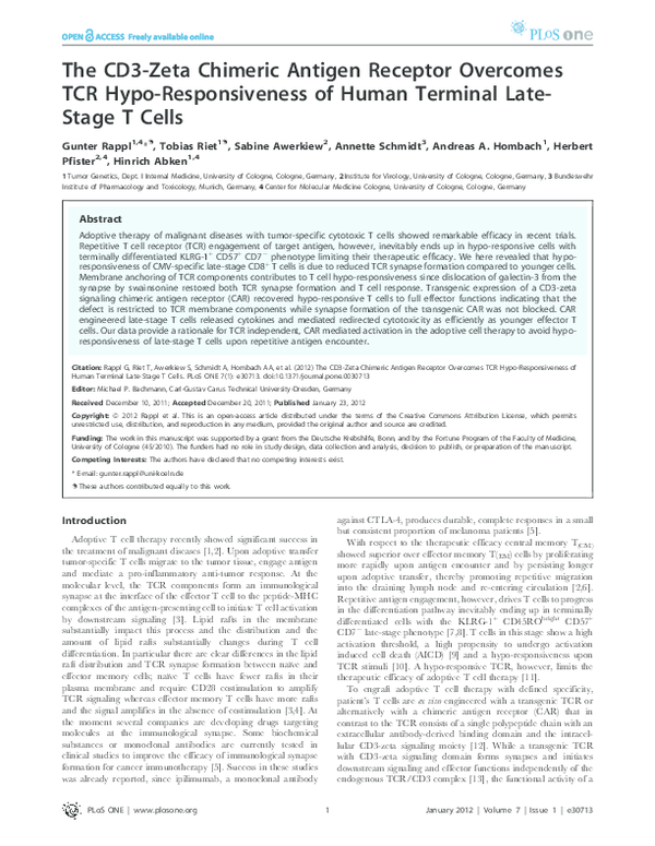 (PDF) The CD3-Zeta Chimeric Antigen Receptor Overcomes TCR Hypo ...