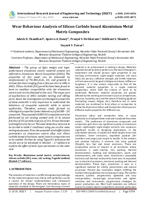 (PDF) Wear Behaviour Analysis of Silicon Carbide based Aluminium Metal ...