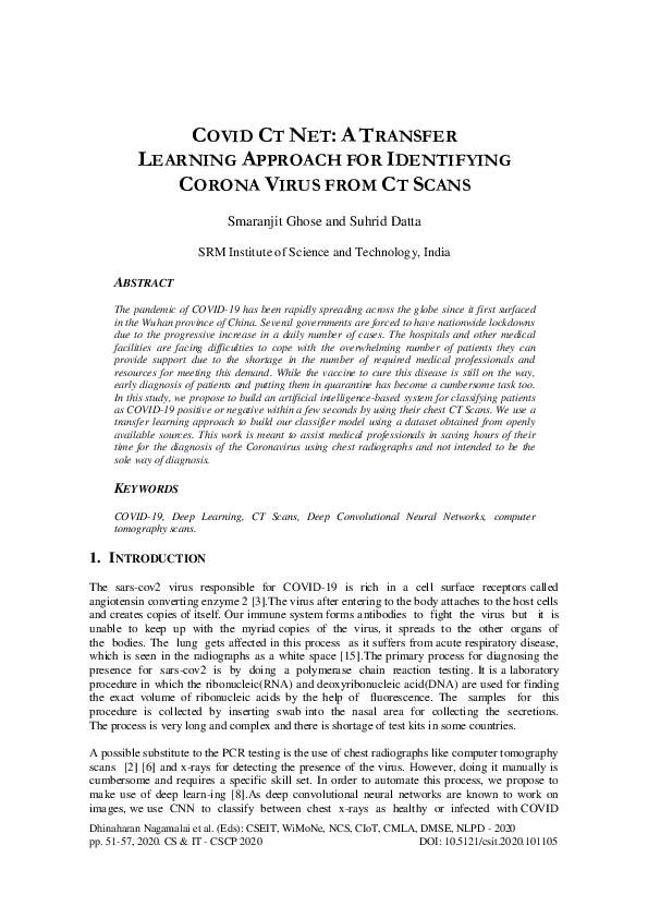 (PDF) COVID CT NET: A TRANSFER LEARNING APPROACH FOR IDENTIFYING CORONA ...