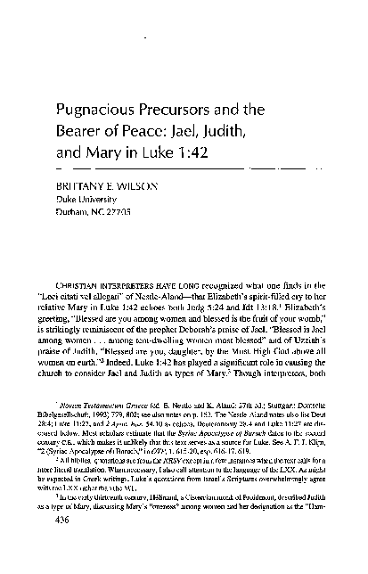 (PDF) “Pugnacious Precursors and the Bearer of Peace: Jael, Judith and ...