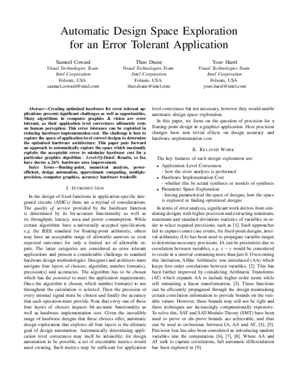 (PDF) Automatic Design Space Exploration for an Error Tolerant Application