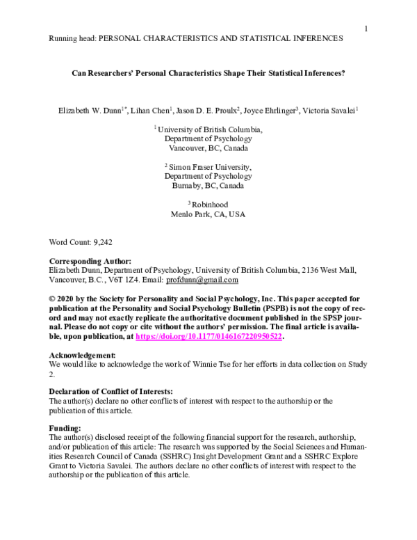 (PDF) Can researchers' personal characteristics shape their statistical