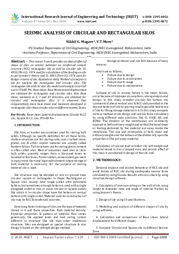 (PDF) IRJET- SEISMIC ANALYSIS OF CIRCULAR AND RECTANGULAR SILOS
