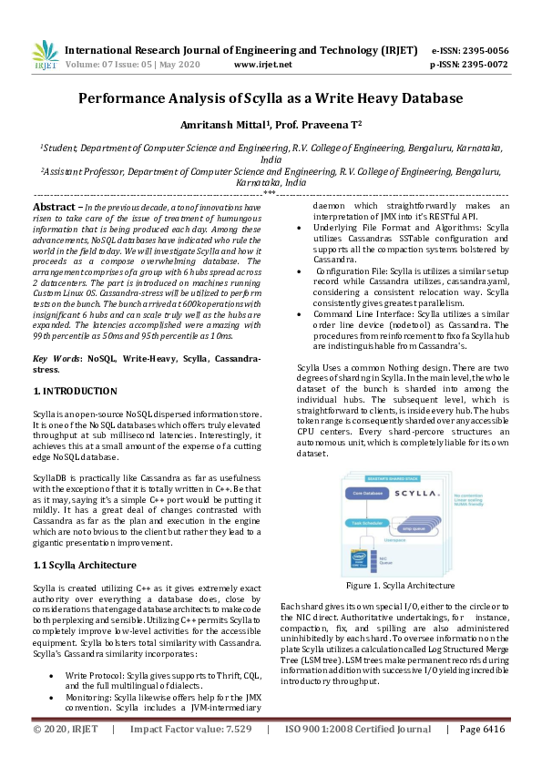 (PDF) IRJET- Performance Analysis of Scylla as a Write Heavy Database