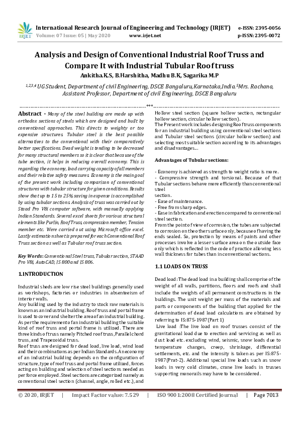 Pdf Irjet Analysis And Design Of Conventional Industrial Roof Truss