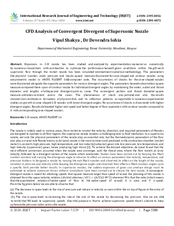 (PDF) IRJET- CFD Analysis of Convergent Divergent of Supersonic Nozzle