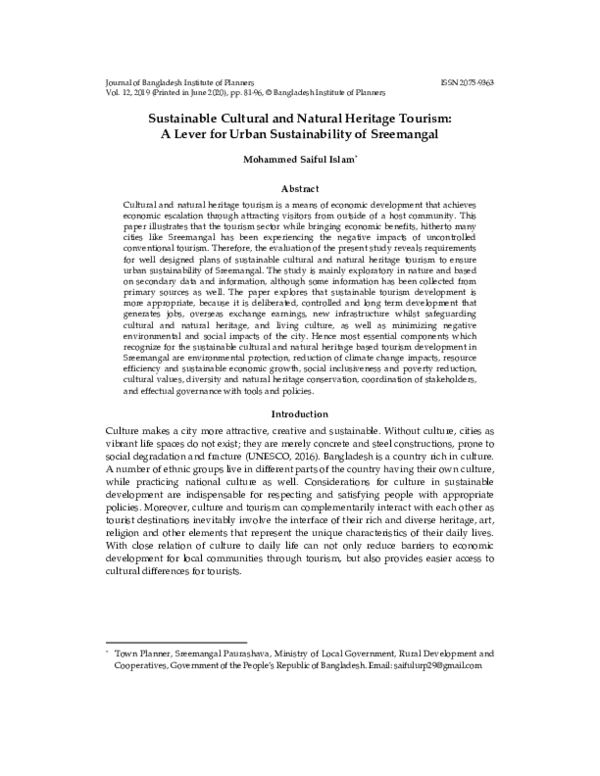 (PDF) Sustainable Cultural and Natural Heritage Tourism: A Lever for ...