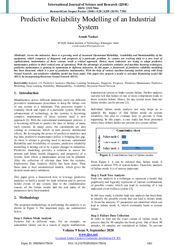(PDF) Predictive Reliability Modelling of an Industrial System