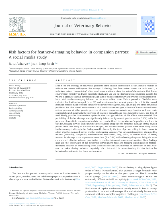 (PDF) Risk factors for featherdamaging behavior in companion parrots A social media study