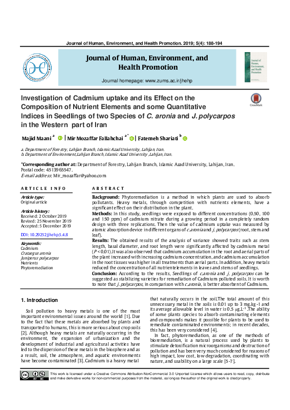 (PDF) Investigation of Cadmium uptake and its Effect on the Composition ...