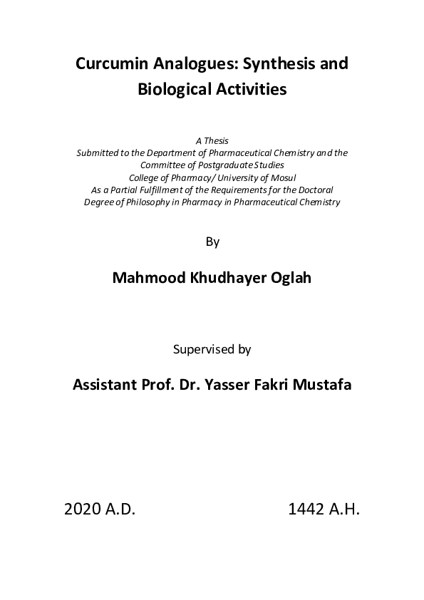 (PDF) Thesis of Curcumin Analogues: Synthesis and Biological Activities