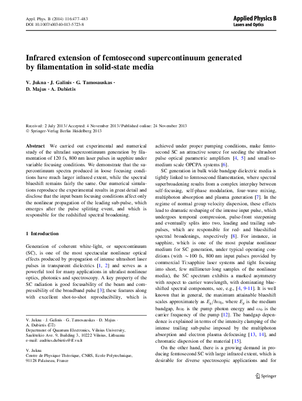 (PDF) Infrared extension of femtosecond supercontinuum generated by ...