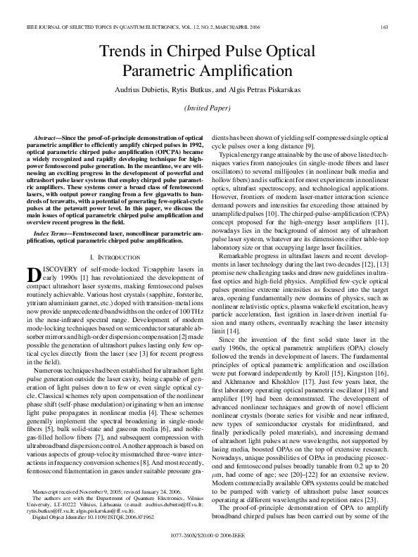 (PDF) Trends in chirped pulse optical parametric amplification