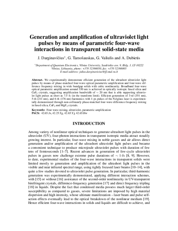 (PDF) Generation and amplification of ultraviolet light pulses by means ...