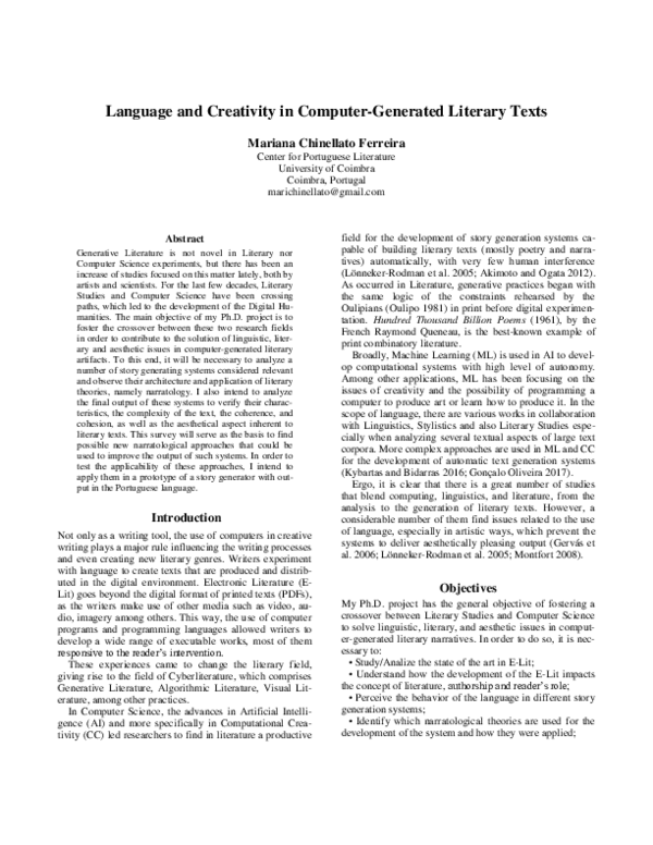 (PDF) Language and Creativity in Computer-Generated Literary Texts