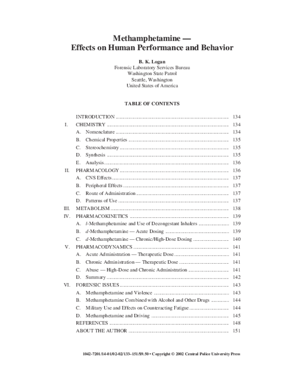 (PDF) Methamphetamine - Effects on Human Performance and Behavior